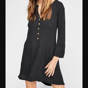 Free People FP Beach Blossom Ribbed Henley Waffle Knit Dress | Black…